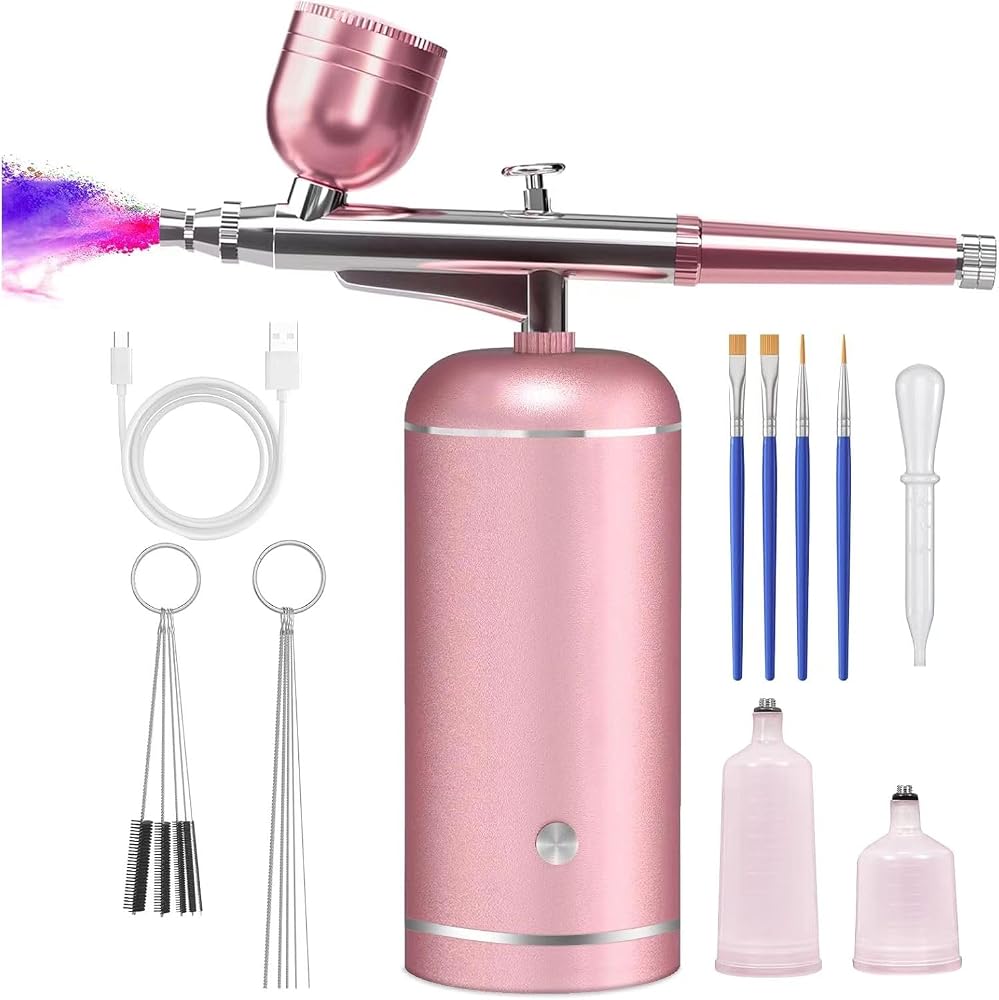 Airbrush Kit with Compressor - 48PSI High-Pressure, Non-Clogging Air Brush Set Cordless Rechargeable with 0.3mm Nozzle and Cl
