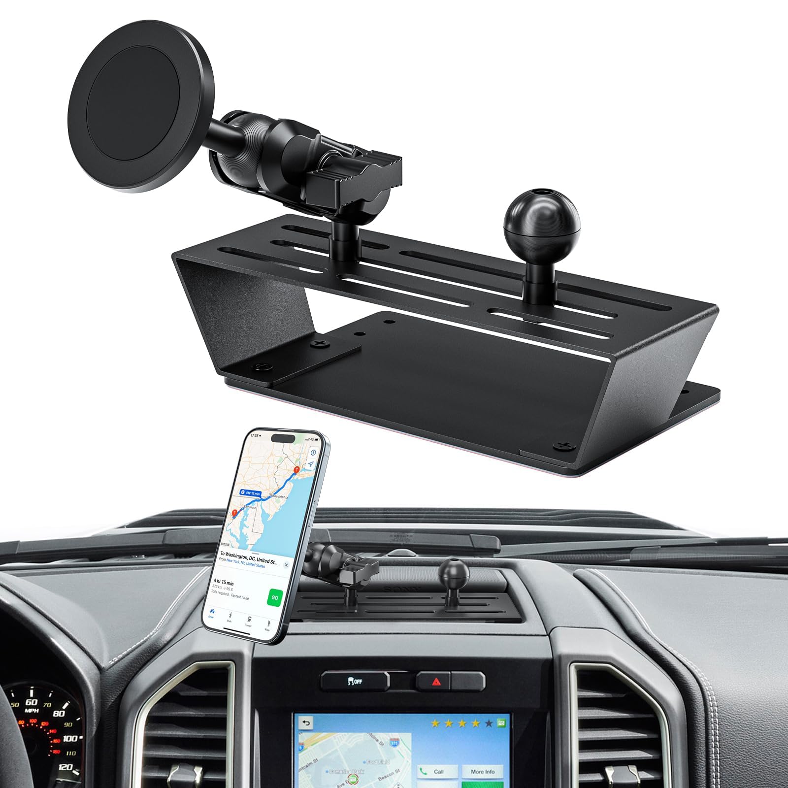 Surfcabin Magnetic Dash Phone Holder for F150, No Punching Required Phone Mount Compatible with 2015-2020 F150 2017-2022 F250 F350, Full Metal Cellphone Mounting Bracket for Most CellPhones