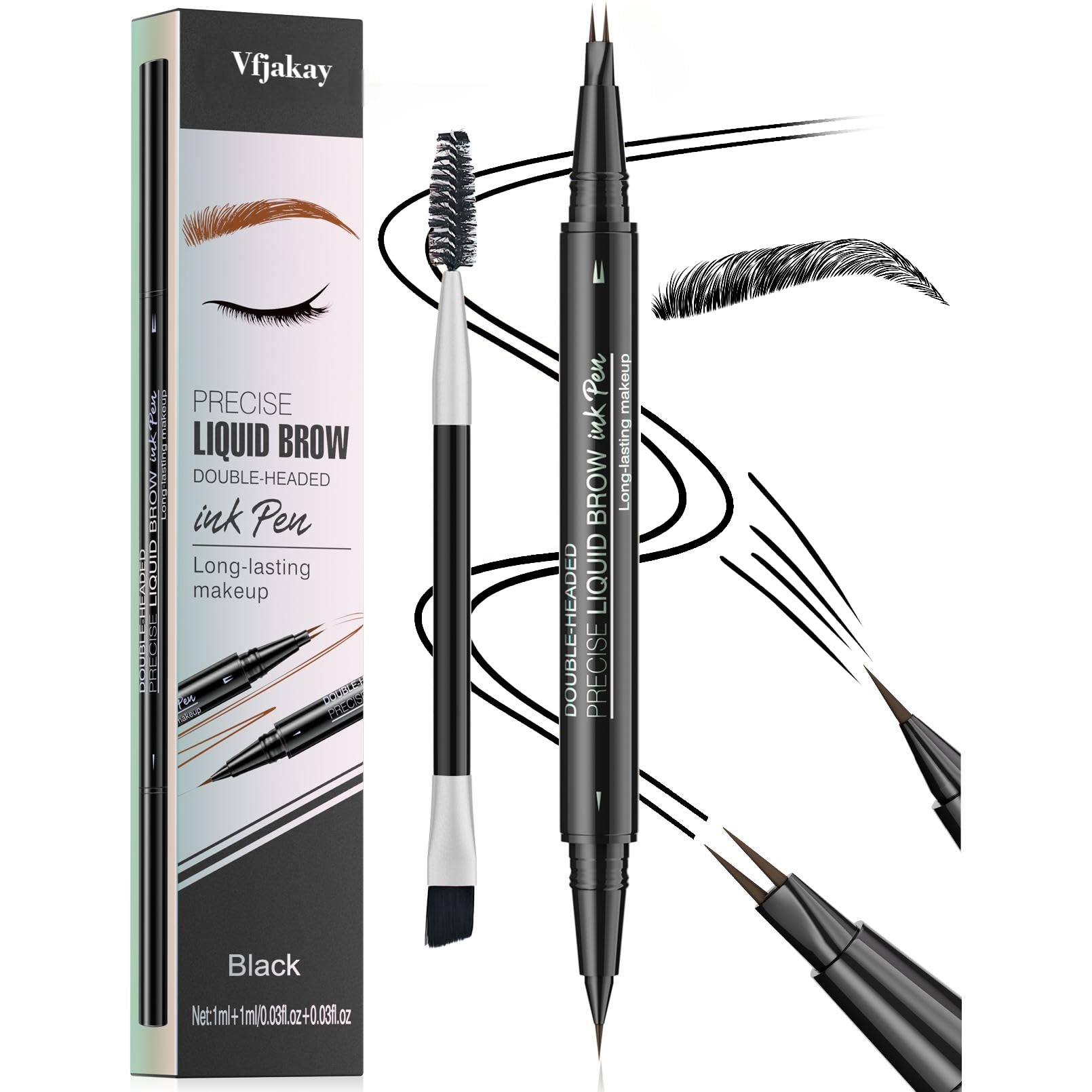 Photo 1 of Microblading Eyebrow Pen, Dual-Ended Brow Pencil with 2-Fork-Tip and Precise Brush, Waterproof Longer Lasting Eyebrow Pencil, Microblade Eyebrow Pencil Create Natural Hair-Like Strokes (Black)