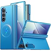 CENMASO Magnetic for Samsung Galaxy Z Fold 7 Case with Stand, Fit for Magsafe, Hinge Protection, Screen Protector, Built-in Hidden Kickstand, Slim Shockproof Phone Case for Galaxy Z Fold 7-Lake Blue