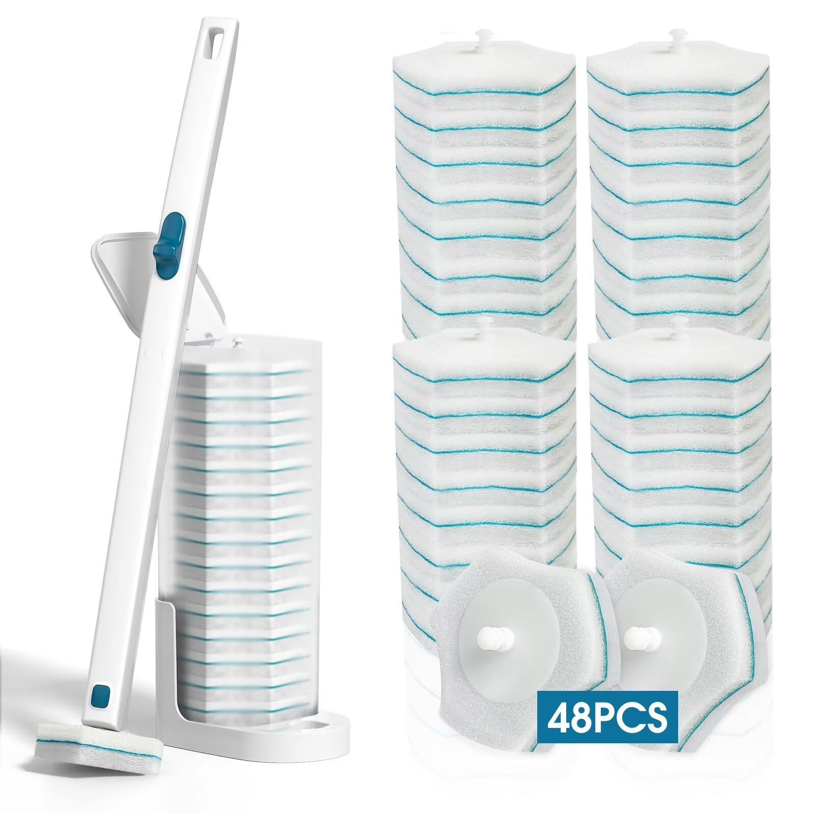 Photo 1 of Disposable Toilet Brush with 48 PCS Refills, Disposables Toilets Cleaning System with Handle, Storage Caddy and 48Toilet Bowl Refill Heads for Bathroom Cleaning