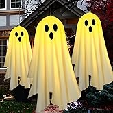 X-GiftKey 2PACKS Solar Hanging Ghost Lights for Halloween Decorations Outdoor,Light up Spooky Ghosts with Warm Yellow LED Lights,Halloween Floating Light for Yard,Porch,Creepy Party Decor