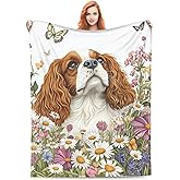 Cavalier King Charles Spaniel Blanket Gifts for Kids Adult Women Men Lightweight Soft Butterfly Floral Flannel Throw Blankets Cozy for Pet Living Room Sofa Couch Bed Room All Season Decor 50x60in