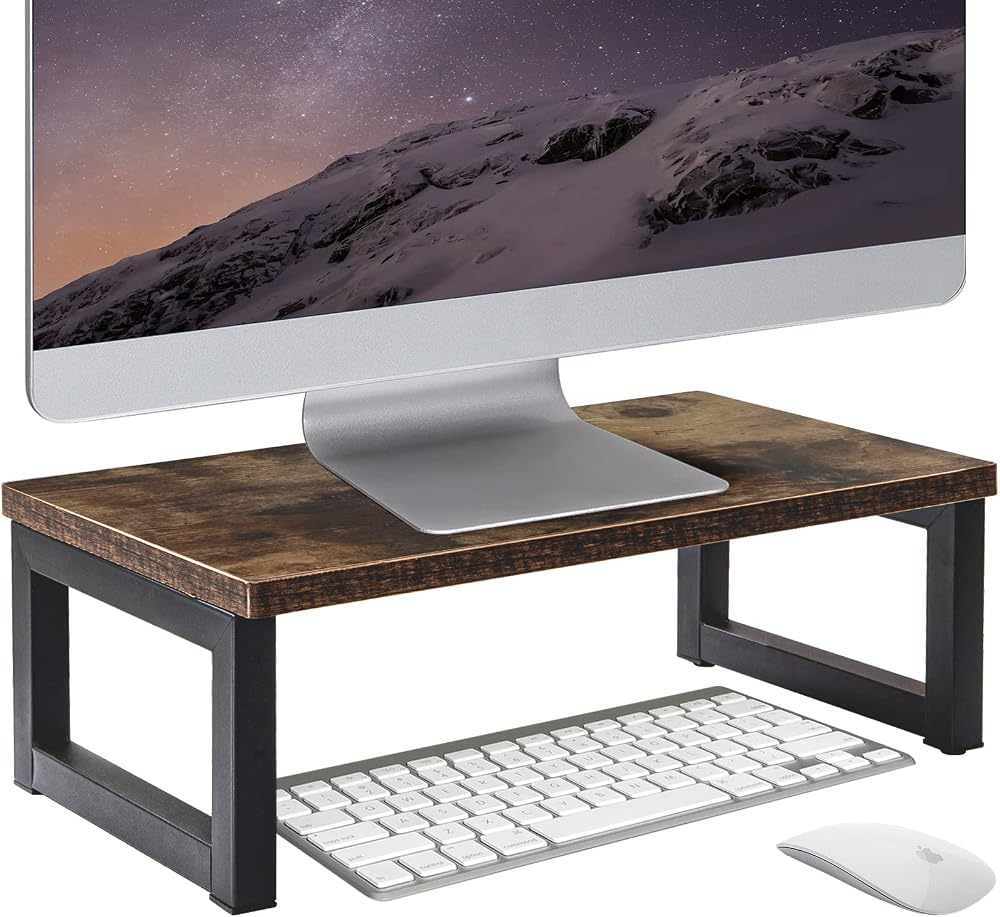 OROPY Wood Vintage Monitor Stand Holder Desk Organizer 40x23x14cm Dark Brown