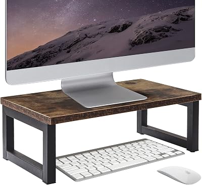 OROPY Wood Vintage Monitor Stand Holder Desk Organizer 40x23x14cm Dark Brown