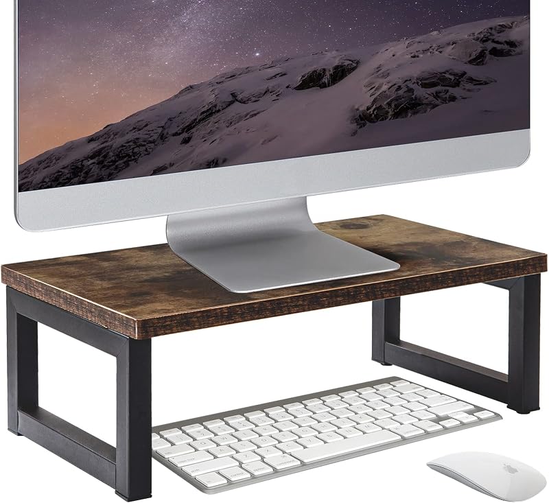 OROPY Wood Vintage Monitor Stand Holder Desk Organizer 40x23x14cm Dark Brown