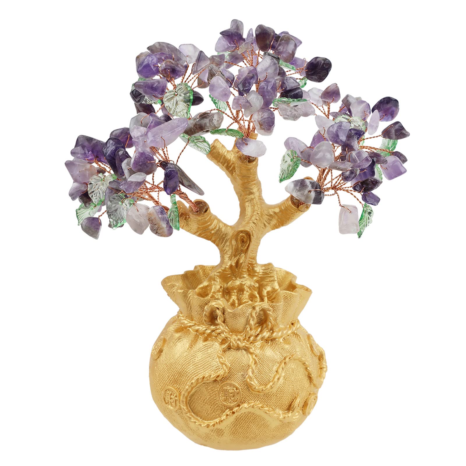 Nupuyai Amethyst Crystal Money Tree with Golden Money Bag Base for Home Office Decor, Wealth and Luck Bonsai Tree Fengshui Ornament with Gift Box