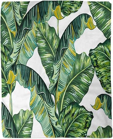 Decoración suave Manta de tiro Plátano verde Hojas de palmera tropical