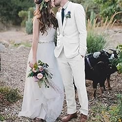 High-End Suits Men Suit Slim Fit White Linen Casual