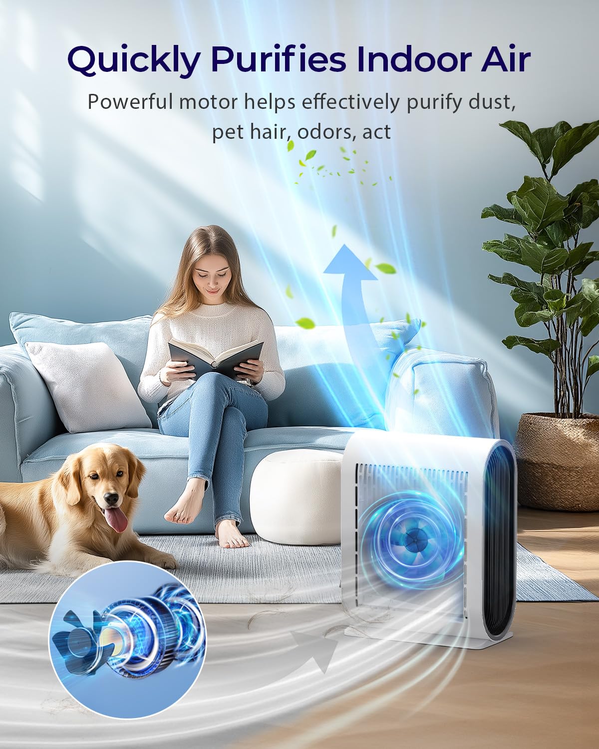 Air Purifiers for Home Large Room 2500 ft² with PM 2.5 Air Quality Sensors, MOOKA H13 HEPA Filter Pet Air Purifier, 15dB Sleep Mode for Bedroom Office Living Room, KJ217 White