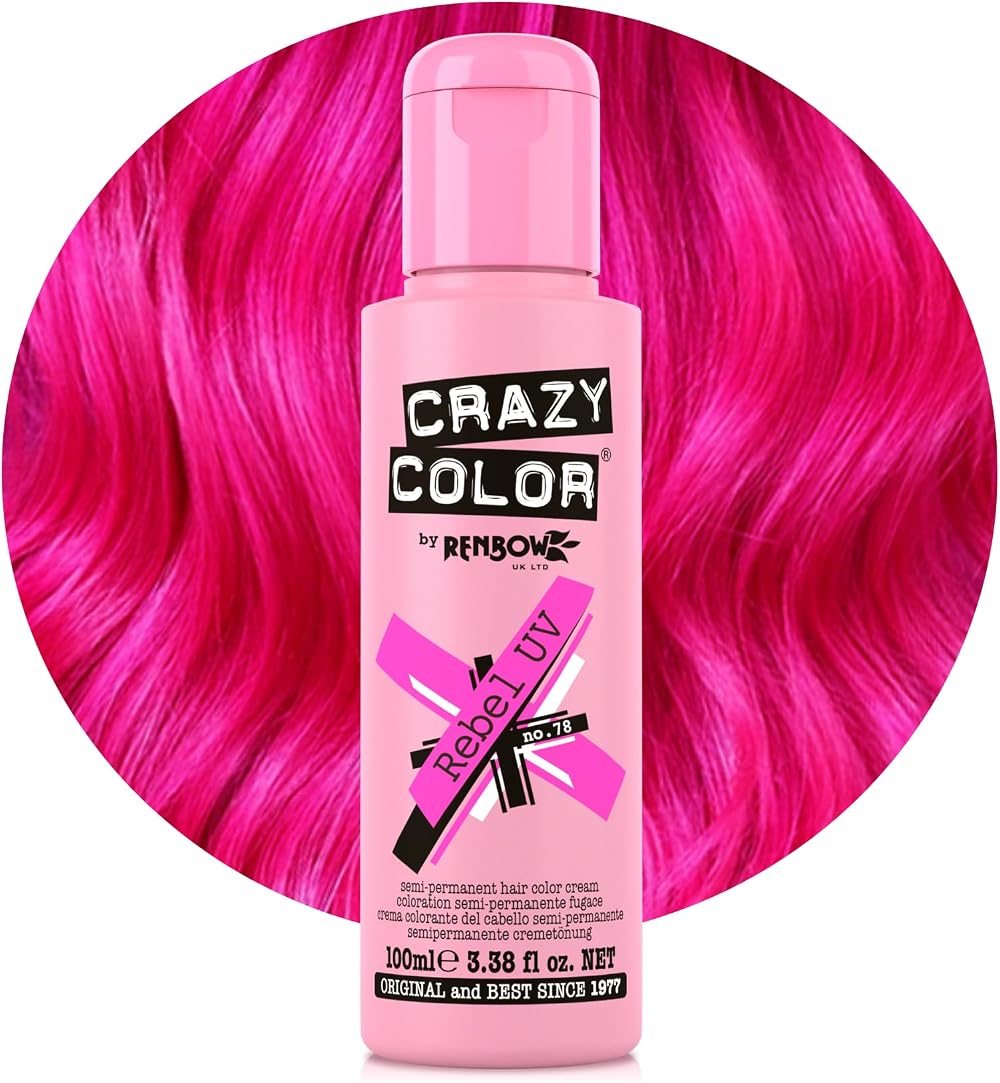 Crazy Color Rebel UV Semi-Permanent Neon Pink Hair Dye 100ml Vegan