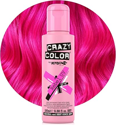 Crazy Color Rebel UV Semi-Permanent Neon Pink Hair Dye 100ml Vegan
