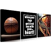 Basketball Canvas Painting Wall Art Set of 3,Hand Inspirational Words Poster Prints,Sports Painting Wall Decor,for Living Room Kids Room Bedroom Bathroom Office 16x24 inch Framed