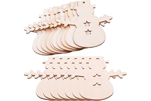 MALYUNIN Pack of 50 Wooden Crafts to Paint 3 inch Christmas Tree Hanging Ornaments Unfinished Wood Cutouts Christmas Decoration DIY Crafts (Wooden Snowman Cutouts)