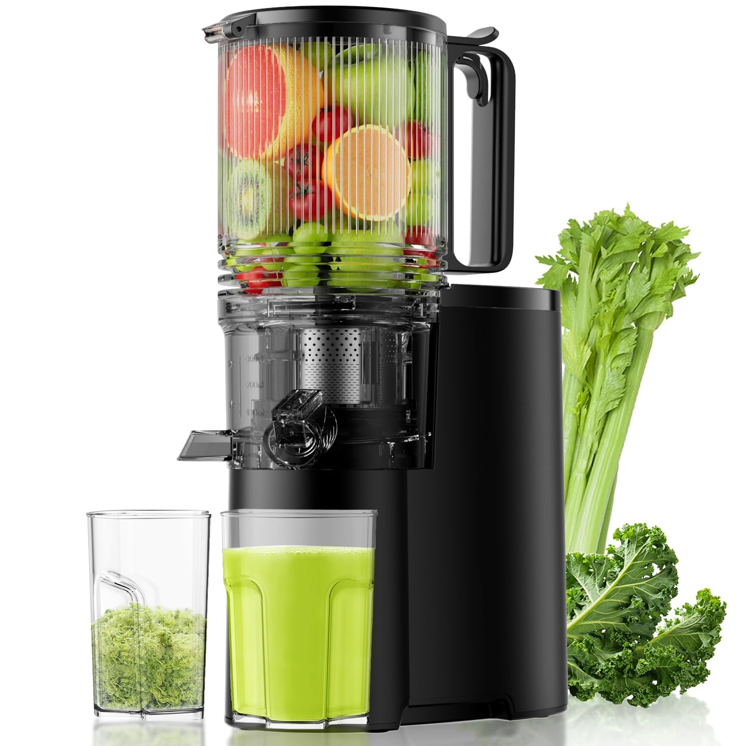 Photo 1 of Cold Press Juicer, 5.3" Wide Feed Chute Juice Extractor Machine with 400W, High Juice Yield, Slow Masticating Juicer for Whole Vegetables & Fruits, Textured black