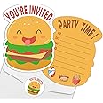 REWIDPARTY Cute Hamburger Party Invitation Cards with Envelopes & Stickers（Set of 15） Shaped Fill-in Invitations Party Supplies Favors for Birthday Baby Shower Party Celebration Cards for Kids Teens