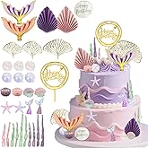 33 Pcs Mermaid Cake Topper Big Tails Seaweed Bubbles Shells Starfish Under The Sea Cake Decors Ocean Birthday Cake Decorations for Birthday Mermaid Theme Party Supplies