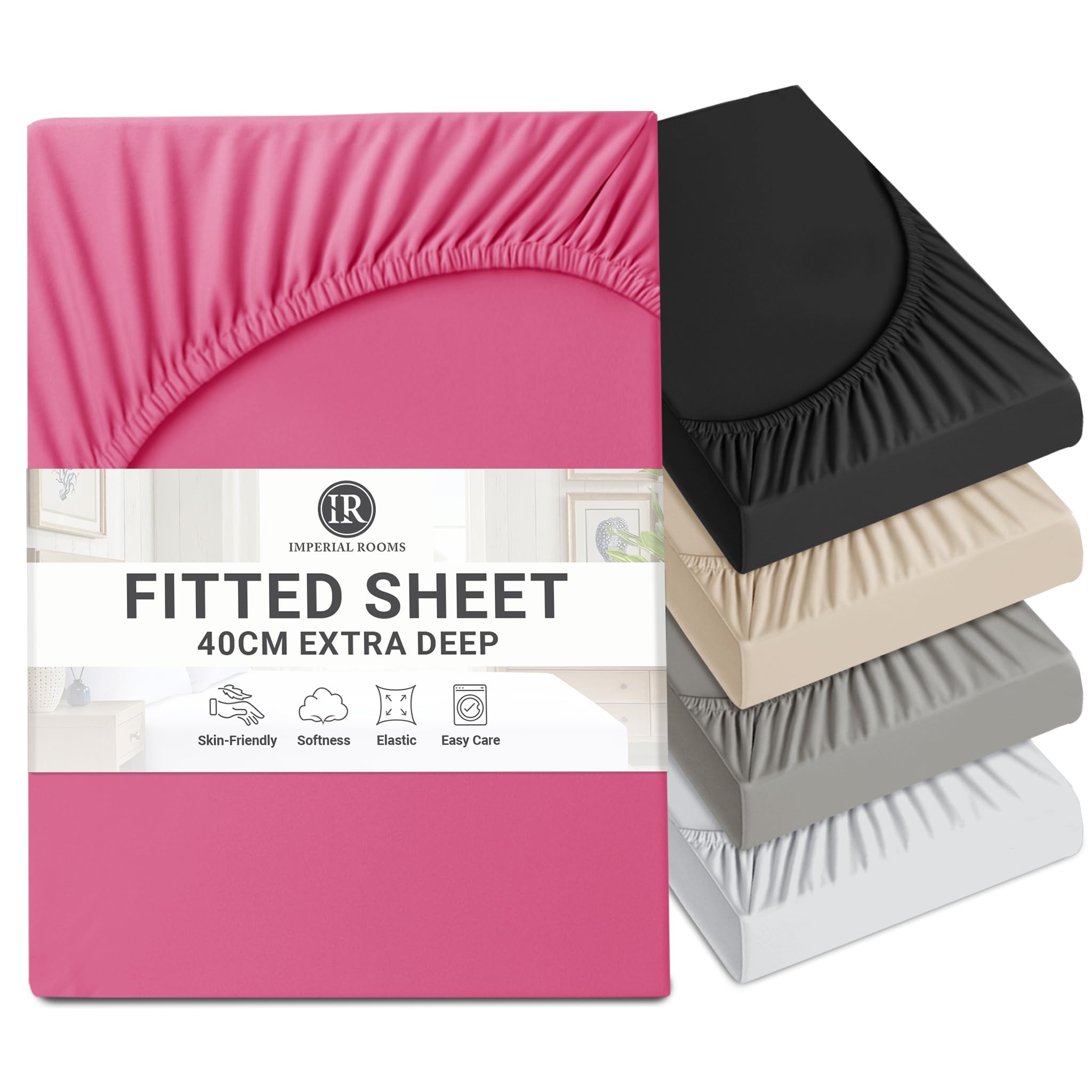 Imperial Rooms Fitted Sheets King Size 40cm/16" - Brushed Microfiber Fitted Bed Sheets Easy Care Soft Breathable Extra Deep Bed Sheet - Shrinkage and Fade Resistant (Hot Pink)