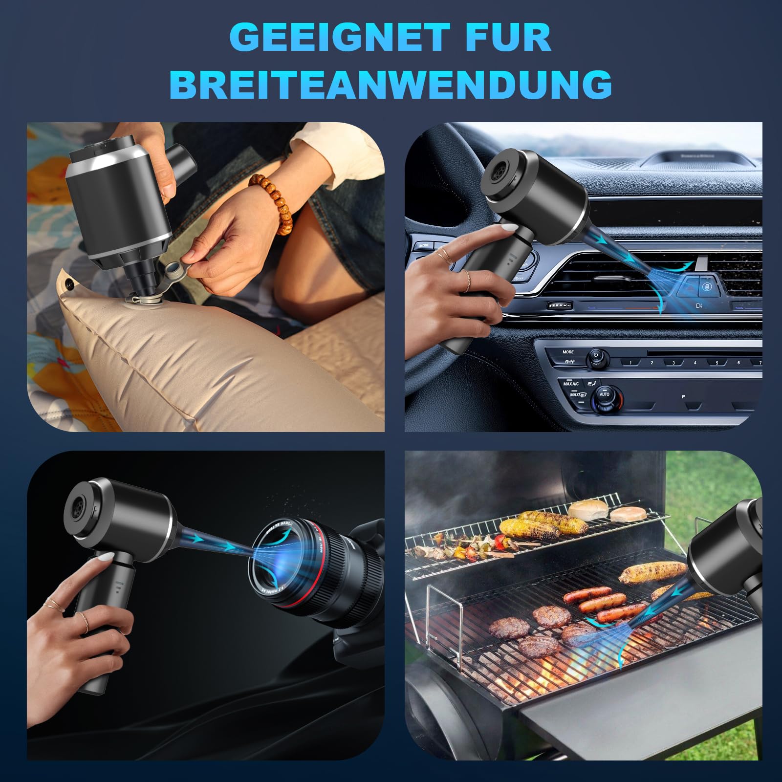 2-in-1 Handstaubsauger Akku,28000PA Handstaubsauger Kabellos,Auto Staubsauger Stark,3-Gang 240000 U/min Elektrische Staubgebläse Druckluftspray für Auto, Küche,PC, Sofa, Büro, Haus& Tierhaar Reinigung 5