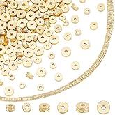 PH PandaHall 120pcs 18K Gold Plated Spacer Beads 3 Sizes Flat Round Spacers Long-Lasting Plated Loose Beads Metal Beads for Stackable Necklace Bracelet Jewelry Making DIY Crafts, 4mm/5mm/6mm
