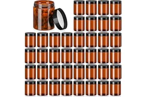 Tanlade 40 Pcs Amber Plastic Jars with Lids Round Cosmetic Containers Amber Jars Refillable Cosmetic Jars for Powder Liquid Food Storage Kitchen Cosmetic Lotion Ointments Creams Essential Oil (8 oz)