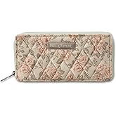 Bella Taylor Slim Card Wallet for Women | Quilted Cotton Fabric Zip Around Credit Card Wallet with RFID Protection | Cameo Rose