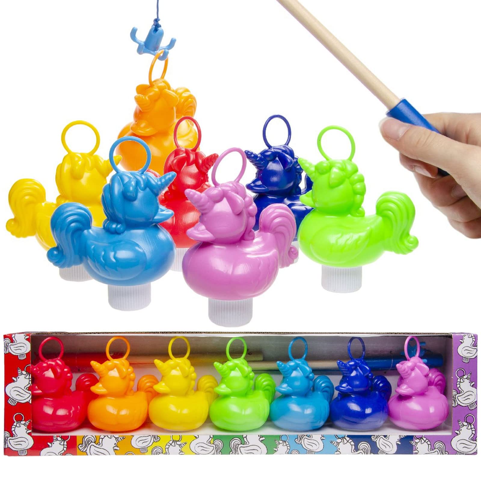 Junior Toys Ducks Fishing Game Fair XL Set with 2 Wooden Fishing and 7 Unicorn Ducks