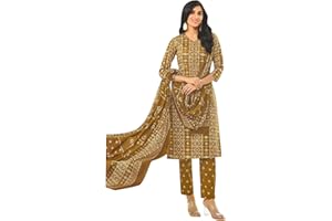 ladyline 100% Cotton Cool Printed Salwar Kameez with Pants Style Bottom and Lawn Dupatta | Ethnic Indian Pakistani Outfit