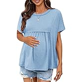 Tankaneo Womens Maternity Tops Summer Batwing Short Sleeve Casual T Shirts Oversized Pleated Pregnancy Clothes