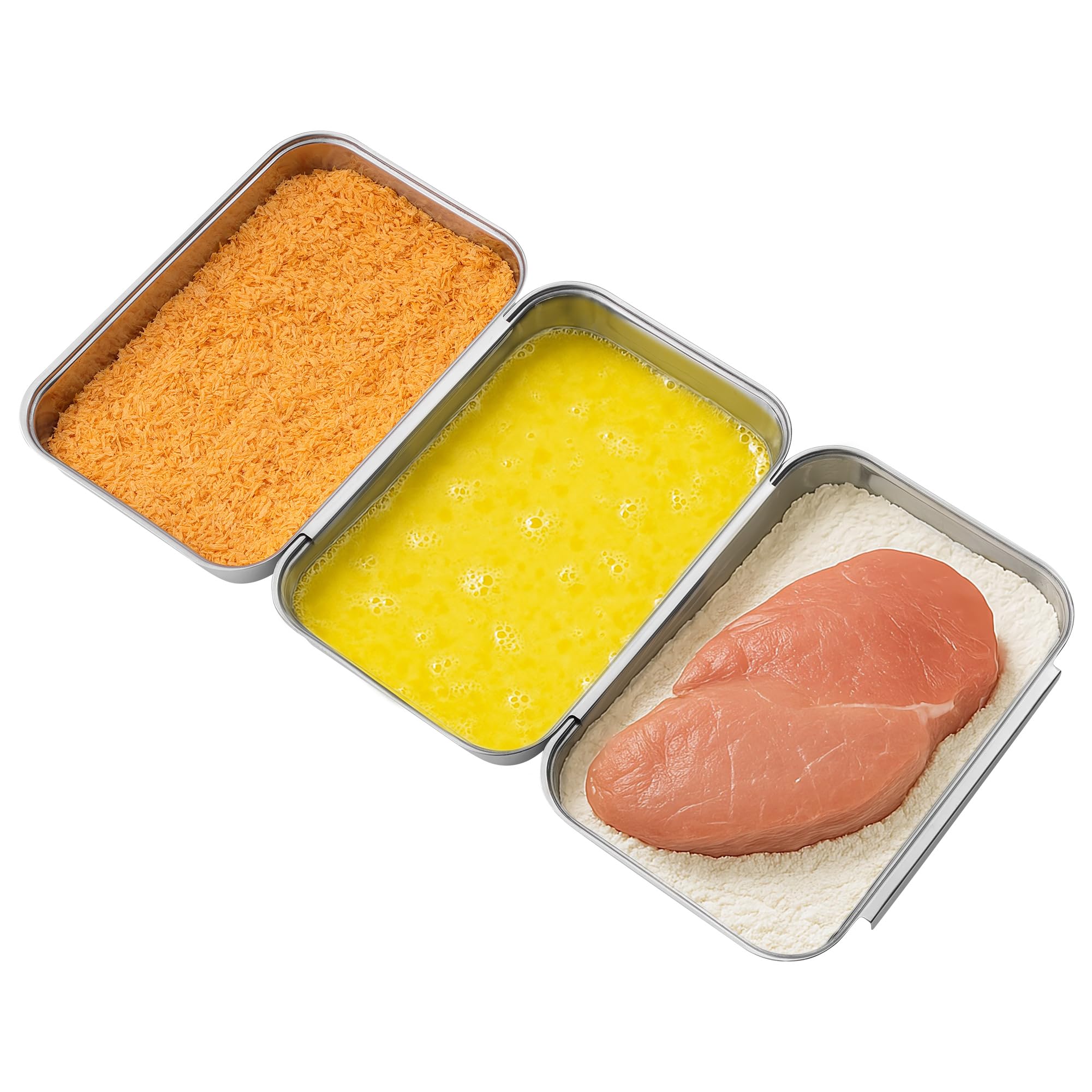 Navaris Breading Trays Set - 3 Stainless Steel Pans for Preparing Bread Crumb Dishes, Panko, Schnitzel, Breadcrumb Coating Fish and Marinating Meat