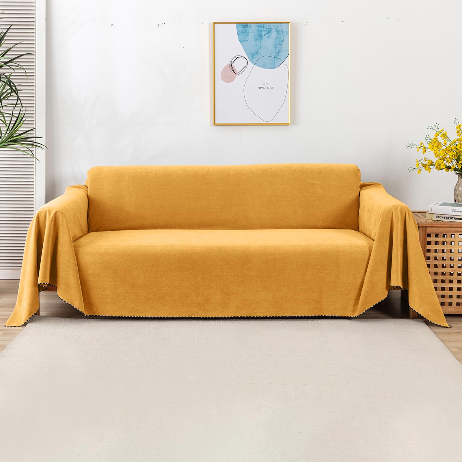 VanderHOME Modern Simple Sofa Throw 1/2/3/4 Seater Soft Decorative Throws for the Sofa Breathable Soft Blanket Sofa Protector for Settees Couch Sofa Bed and Armchair 180 * 420cm-Yellow — image 1