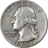 1958 D Washington Silver Quarter Circulated 25c Coin Collectible | Collectible Coin: Washington Quarter, 1958-D, Silver, Circulated