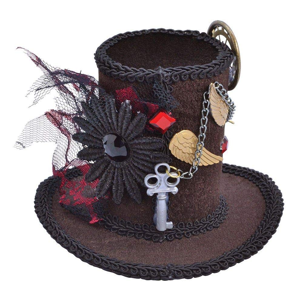 Bristol Novelty BH612 Steampunk Tall Top Hat Mini, Womens, One Size, Brown Halloween