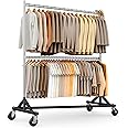 HOKEEPER Z Rack Clothing Rack Commercial Garment Rack Heavy Duty 550 LBS Capacity Adjustable Height 22.8" D x 62.6" W x 87.8" H Beige Metal Wheels