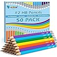 V-Opitos #2 Pencils, 50 Pack Pre-Sharpened Wood-Cased Pencils with Top Erasers, Bulk 2HB Pencils with Assorted Colors for School Teacher Supplies, Writing, Drawing and Sketching
