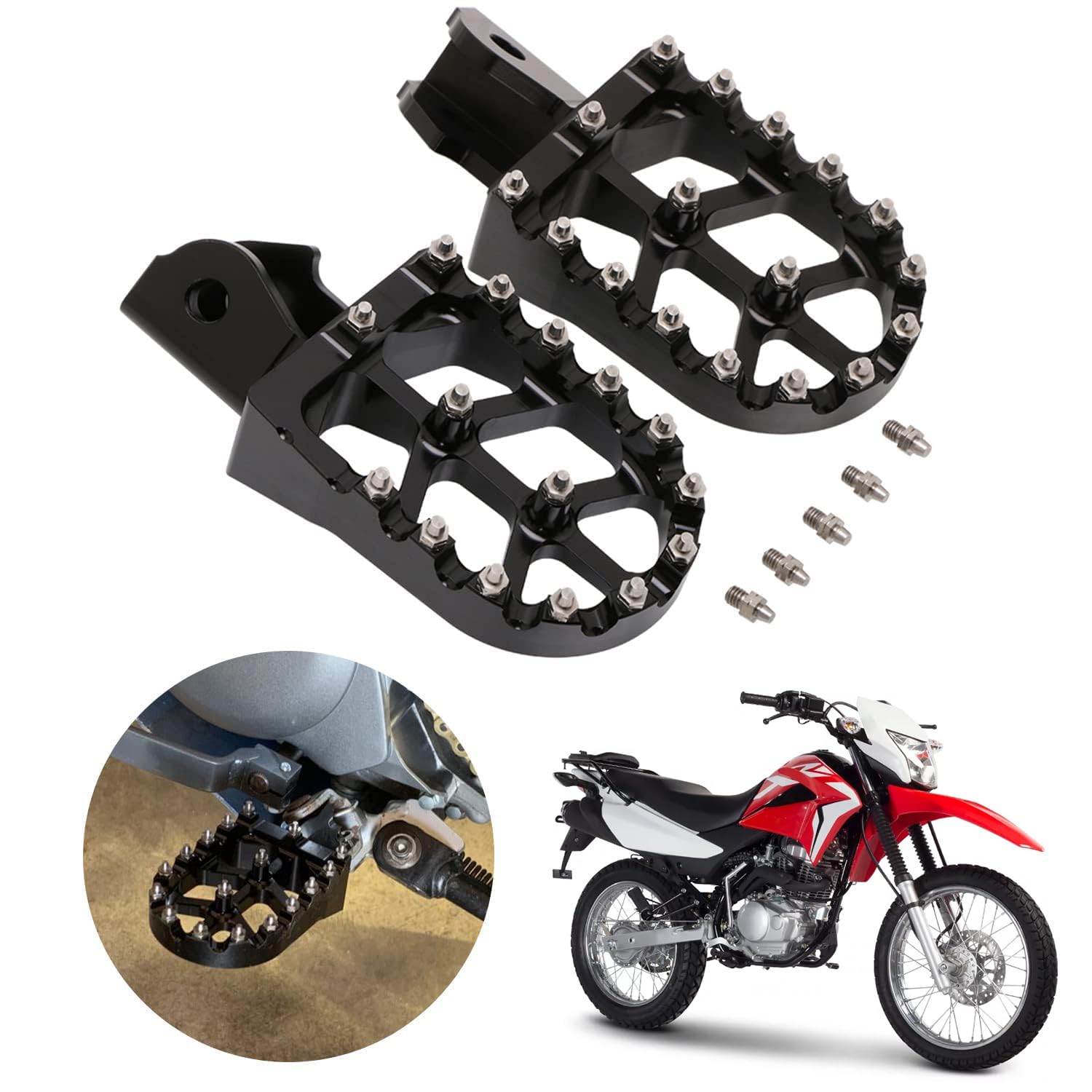 Photo 1 of AnXin Dirt Bike Foot Pegs Motorcycle Footpegs Foot Pedals Rests CNC for CRF250F 19-24 XR150L 15-24 CRF150F CRF230F 03-19 Hawk 250 Dirt Pit Bike Black