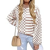 HEHULL Women's Crewneck Lantern Long Sleeve Sweaters 2025 Oversized Ribbed Knit Pullover Jumper Tops