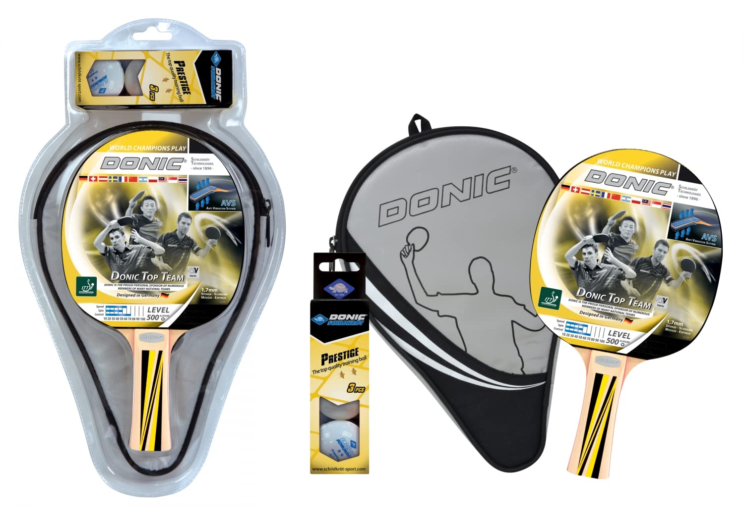 Donic-Schildkröt Top Team 500 Table Tennis Set, 1 Bat, 3 Balls, Cover, in a Blister, Excellent for Beginners, 788480