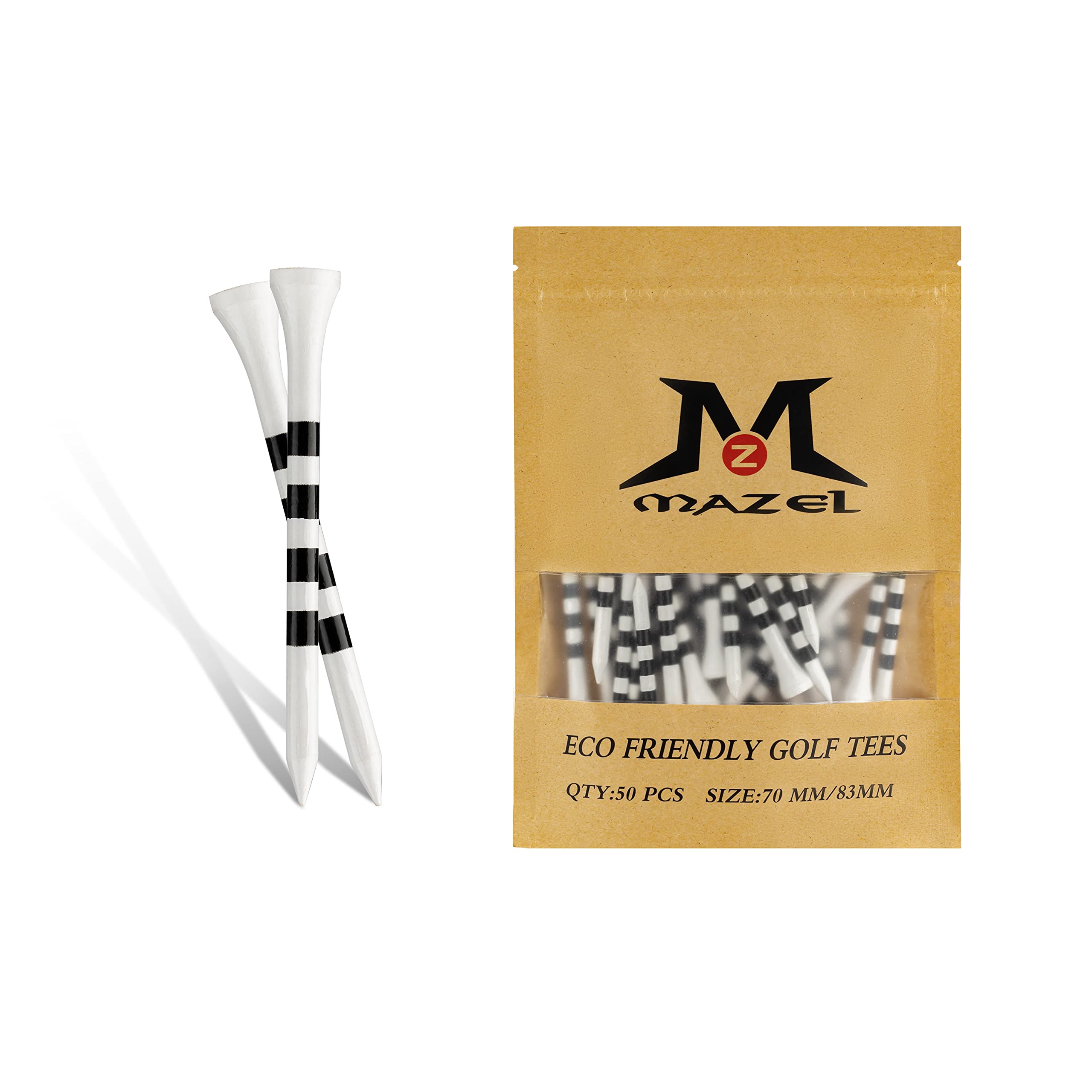 MAZEL 50 Counts Bamboo Golf Tees 2 3/4"&3 1/4" Mixed Size,Smart Marking System,Low Resistance &Less Side Spin Wooden Golfing Tees