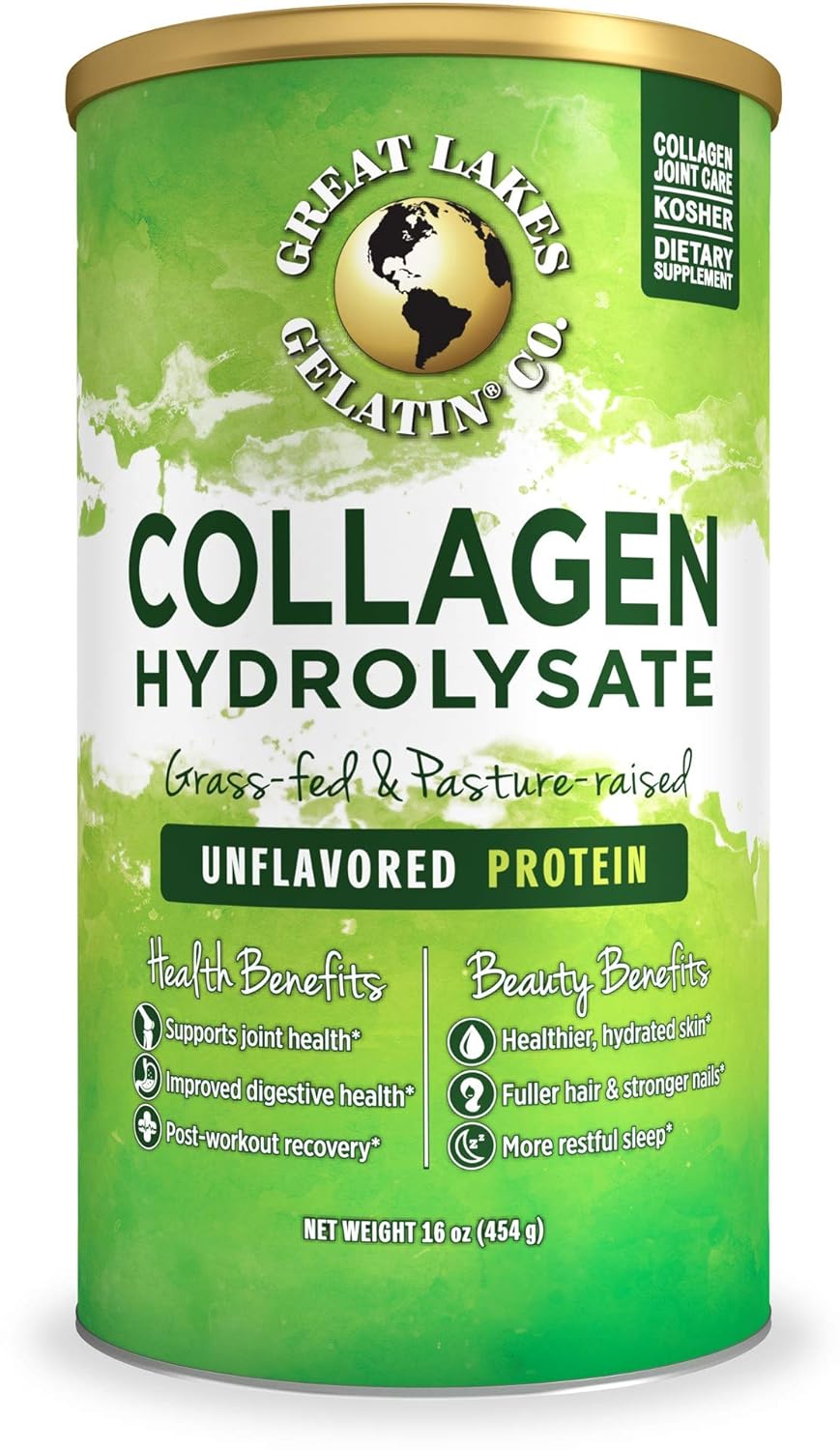 Great Lakes Gelatin, Collagen Hydrolysate, Unflavored Beef Protein, Kosher, 16 Oz Can : Cooking And Baking Gelatin Mixes : Grocery & Gourmet Food