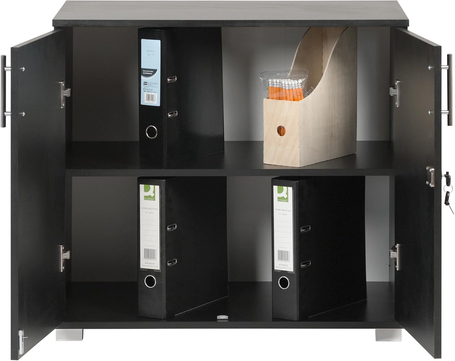 MMT Furniture Designs Ltd Black Storage Cabinet Cupboard Desk Height 2 Door Bookcase with Lock 75cm Tall Desktop Extension Height - Image 4