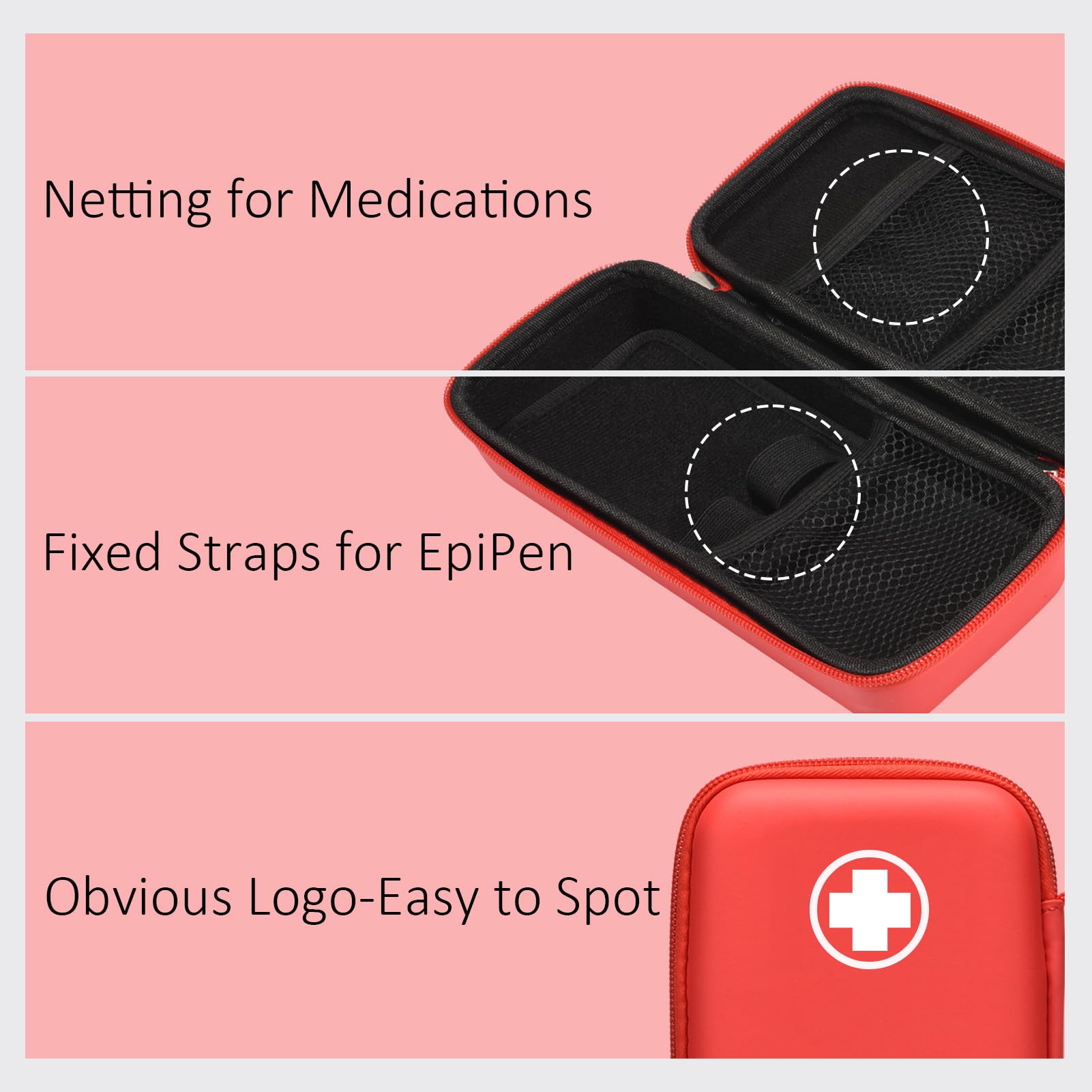EpiPen Carry Case, Hard Emergency Medical Bag with Carabiner-for 2 EpiPens, Asthma Inhaler, Auvi-Q,Eye Drops,Anti-Histamine,Allergy Medication,Diabetes Travel Case for Adults and Kids