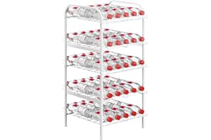 VRISA 5-Tier Water Bottle Organizer Freestanding Water Bottle Holder Stand Water Bottle Storage Rack Metal Bottled Drink Stand for Kitchen Pantry Food Storage Large Capacity White