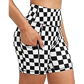 ZLLW Women's High Waist Cute Print Workout Yoga Shorts, 5 inch Squat Proof Biker Shorts Stretch Athletic Running Shorts