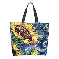 Famame Watercolor Sunflower Canvas Tote Bag Large