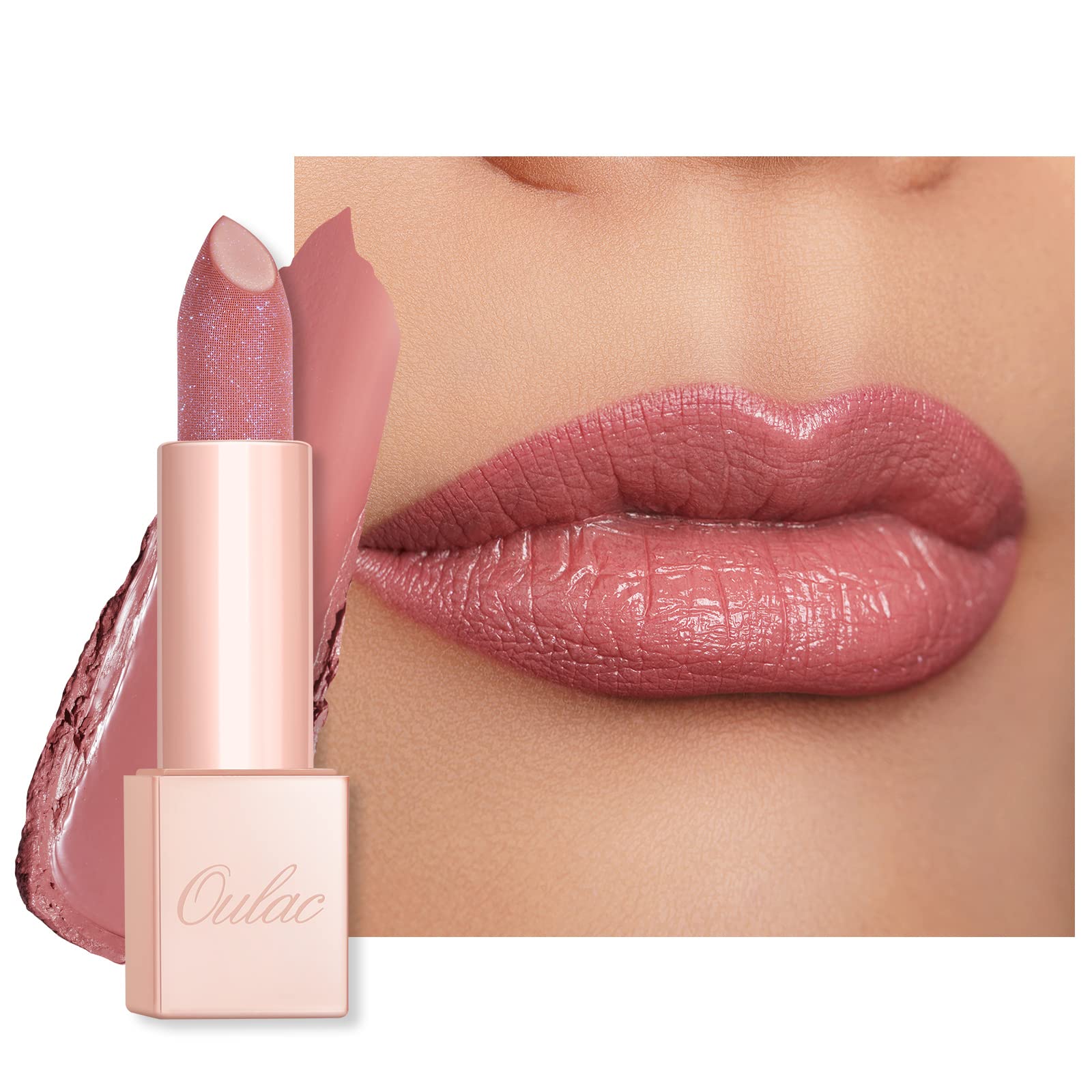 Oulac Pink Shimmer Lipstick for Women-Moisture Tinted Lip Balm for Dry Lips, Glitter Surface, Creamy Formula, Hydrating & Smooth, Infused with Shea Butter, Vegan, Clean Beauty (PG05) Mystical