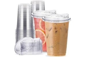 AATRIET 20 oz Clear Plastic Cups with Strawless-Sip-Lids, 25 Sets Disposable Cups Plastic Iced Coffee Cups, To Go Cups with Sip Through Lids for Smoothie, Milkshake, Cold Drinks for Party, Wedding, Event
