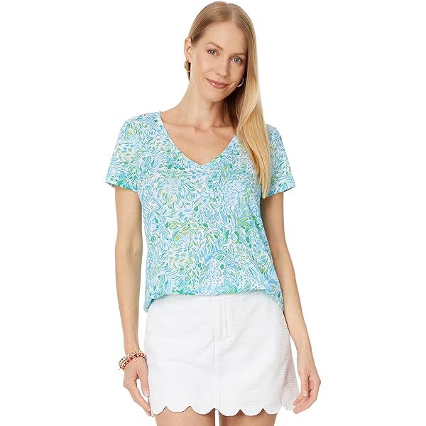 Lilly Pulitzer Etta V-Neck Bayside Blue Lilly Loves Texas XXS at