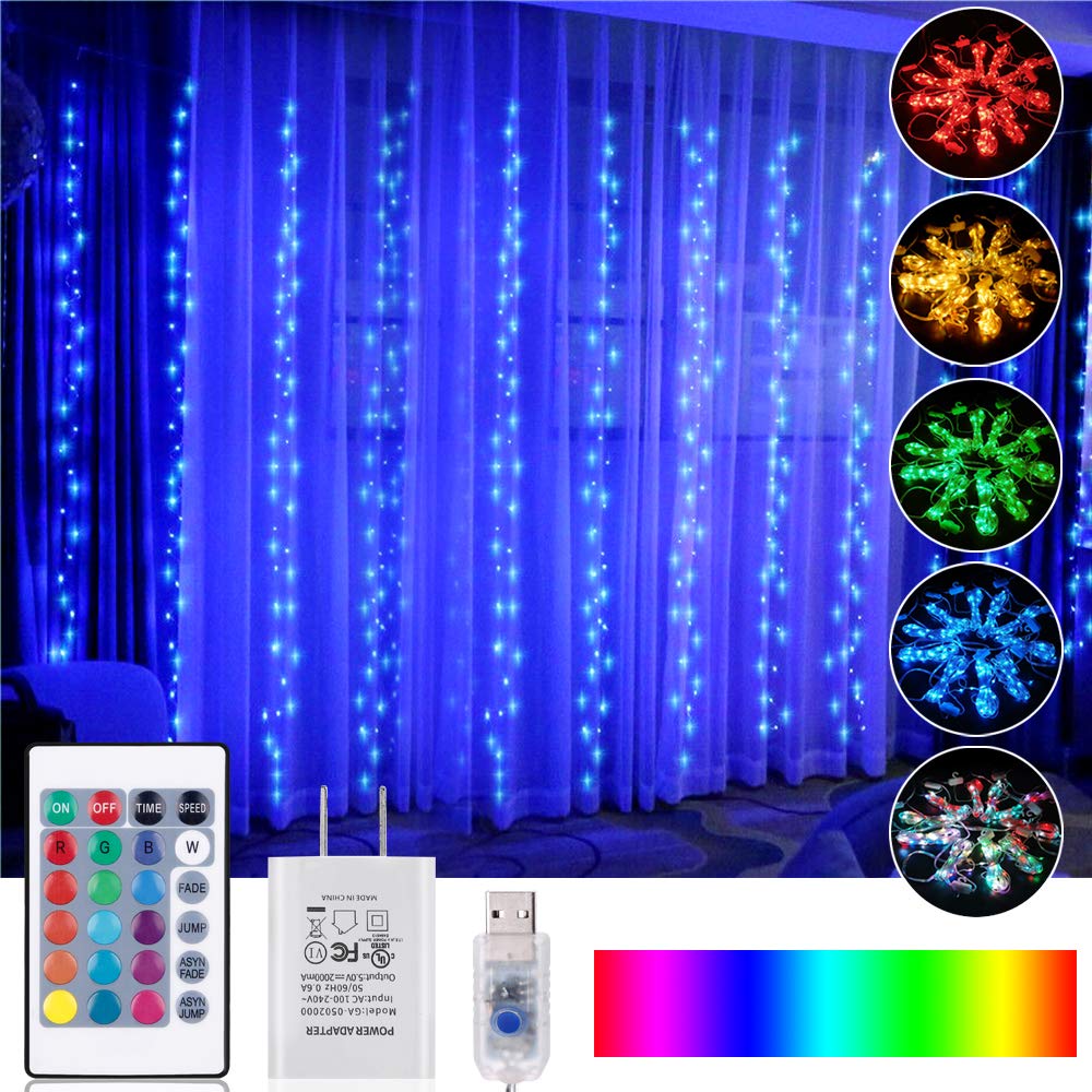 OPOLEMIN Window Curtain Lights Color Change Curtain String Lights of