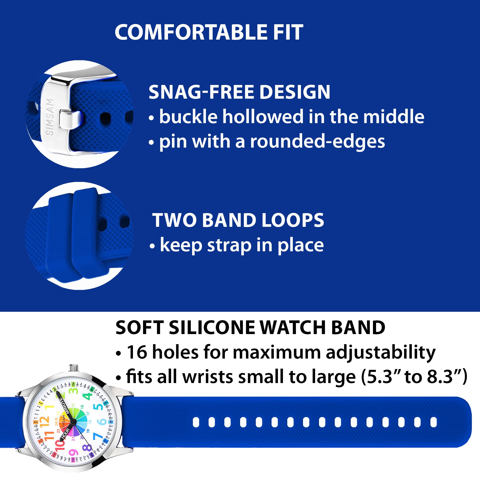 SIMSAM Kids Analog Watch, Learning Watch for Kids 8-12, Waterproof Time Teacher Watches for Boys Ages 5-7 6-8, Easy to Read Educational Girls Watches Ages 8-12, Great Gift Boys Girls Year 4-12 Old Waterproof
